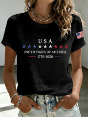 Women's Independence Day Graphic Casual Patriotic Tee