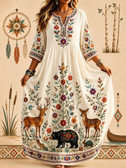 Women's Indigenous Floral Art Print Casual Dress
