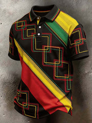 Men's Colorful Symbol Pattern Printed Polo Shirt