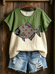 Women's Indigenous Art Cotton Linen Shirt
