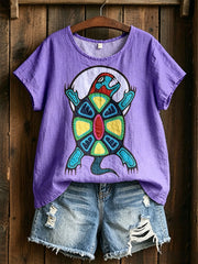 Women's Indigenous Art Cotton Linen Shirt