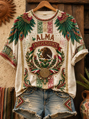 Women's Mexico Pride Art Printed Linen T-shirt