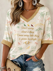 Women's Every Little Thing Is Gonna Be Alright Printed Casual T-Shirt