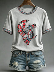 Women's Indigenous Totem Print Casual T-Shirt