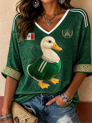 Women's Funny Duck Mexico Football Lover Art Printed T-Shirt