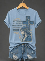 Women's Christian Jesus With God All Things Are Possible Print Casual Tee