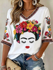 Women's Mexico Guelaguetza Lele Doll Art Printed T-shirt