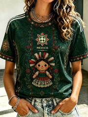 Women's Mexico Football Lover Art Printed short-sleeved T-shirt