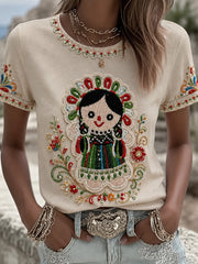 Women's Mexico Guelaguetza Lele Doll Art Printed T-shirt