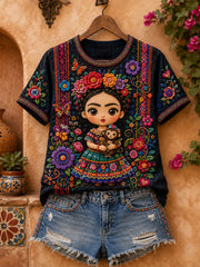 Women's Mexico Guelaguetza Lele Doll Art Printed T-shirt