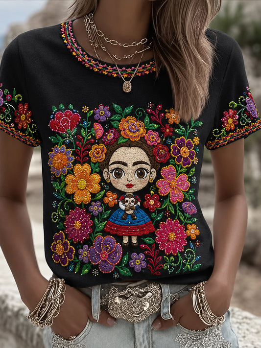 Women's Mexico Guelaguetza Lele Doll Art Printed T-shirt