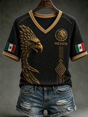 Women's Mexico Football Lover Art V-neck Short Sleeve T-shirt