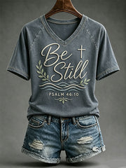 Women's Be Still V-neck off-shoulder Short-sleeved T-shirt