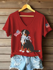 Women's American Dog Print Casual T-Shirt