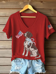 Women's American Dog Print Casual T-Shirt