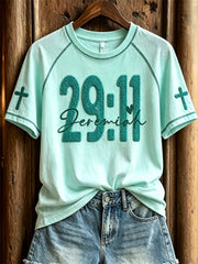 Women's Bible Verse Jeremiah 29:11 & Cross Print Christian short sleeve T-shirt