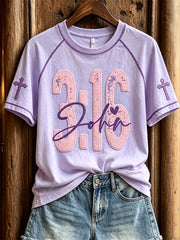 Women's Bible Verse John 3:16 & Cross Print Christian short sleeve T-shirt