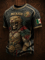 Men's Mexico Yaotl Mictlan Art Independence Day Printed T-shirt