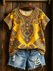 Women's African Art Cotton Linen Shirt