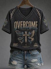 Women’s Over Come Through Christ Printed Casual T-Shirt