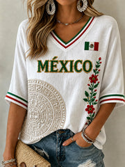 Women's Mexico Lover Art Mid-length Sleeves V-Neck T-Shirt