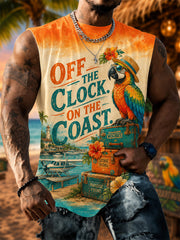 Men's Off The Clock On The Coast Parrot Print Casual Vest