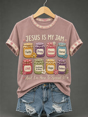 Women's Jesus Is My Jam And I'm Here To Spread It Print Casual Tee