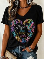 Women's Fight Cancer In All Colors Cancer Awareness Print T-shirt
