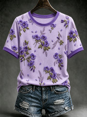 Women's Purple Floral Print Alzheimer's Awareness Support Short Sleeve T-shirt