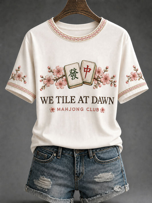 Women's Mahjong Print Casual T-Shirt