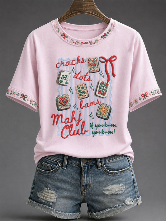 Women's Mahjong Print Casual T-Shirt