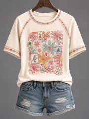 Women's Mahjong Print Casual T-Shirt