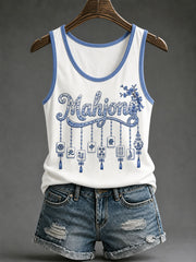 Women's Mahjong Print Casual Vest