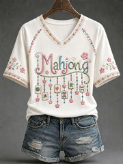 Women's Mahjong Print Casual T-Shirt