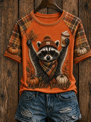 Women's Retro Autumn Tis The Season Pumpkin Short Sleeve T-shirt