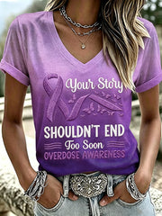 Women's No Story Should End Too Soon Overdose Awareness Print Casual V-NeckTee