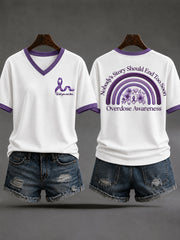 Women's Overdose Awareness No Story Should End Too Soon Purple Ribbon Print T-shirt