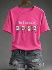 Women's Funny Mahjong Print Casual T-Shirt