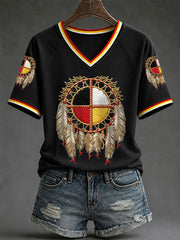 Women's Native Medicine Wheel Dreamcatcher V-Neck T-Shirts