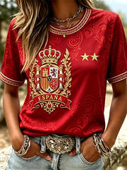 Women's Spain Champion Ethnic Memorial short-sleeved T-shirt
