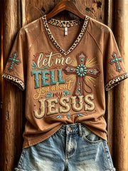 Women's Vintage Let Me Tell You About My Jesus Western Print short-sleeved T-shirt