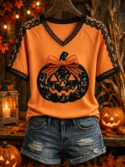 Women's Pumpkin V-Neck T-Shirts