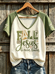 Women's Faith Slogan Leopard Print Pattern Printed Casual V Neck T-shirt