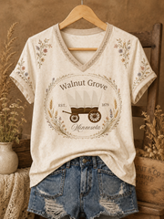 Women's Little House Printed V-neck T-shirt