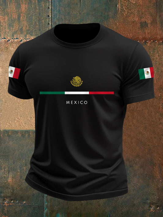 Men's Mexican Flag Print Casual Tee