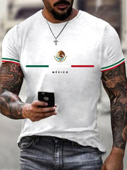 Men's Mexican Flag Print Mexican Independence Day Casual Tee