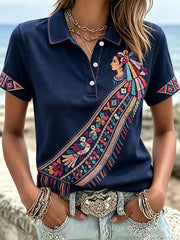 Women's Mexico Lele Doll Otomí Art Printed Casual Tops