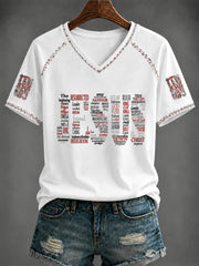 Women's JESUS Printed V-neck T-shirt