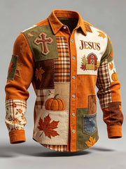 Men's Autumn Christian Cross Print Casual Shirt