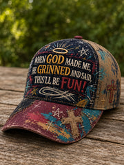 Unisex Vintage Christian “When God Made Me” Cross Graffiti Print Hat